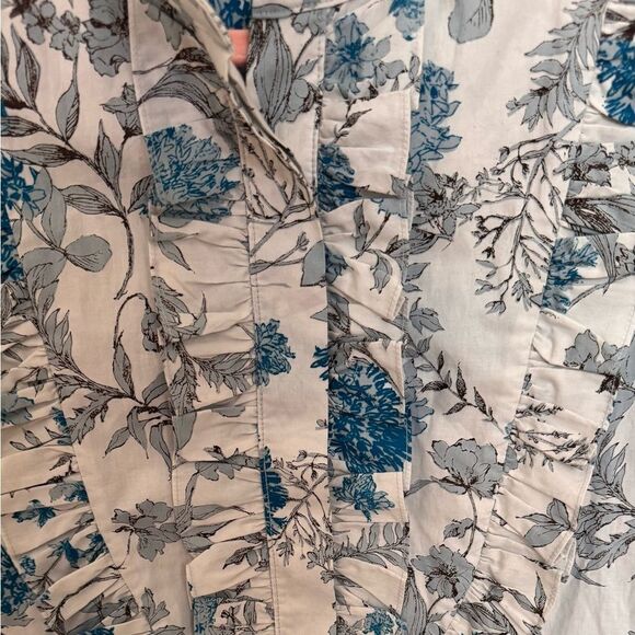 SECULAR LAB Liberty Print Floral Print White Blue Button Mock Neck Tunic Sz XS - Picture 7 of 14